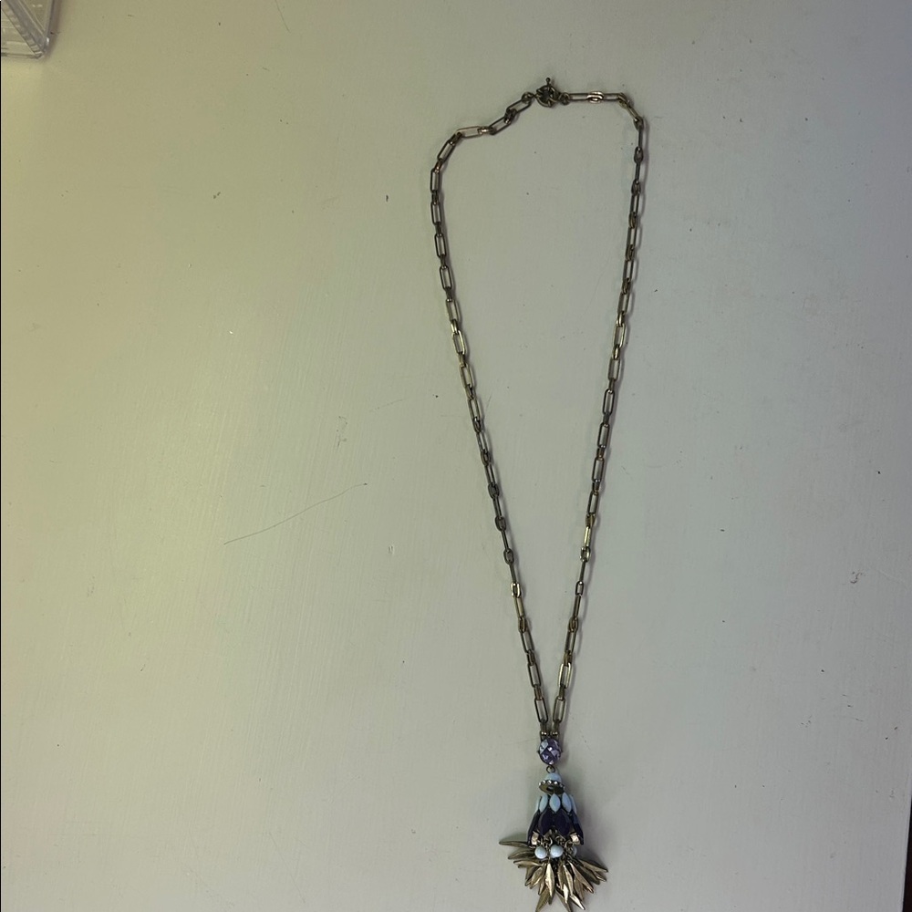 Crystal Pendant Statement Necklace - Purple